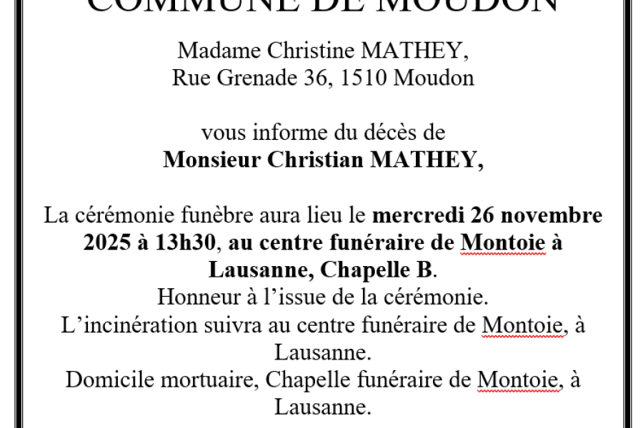 Avis mortuaire, Christian MATHEY